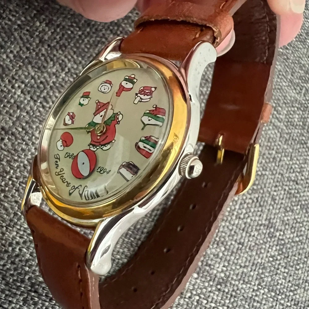 Fossil Vintage Santabear Watch 1994 Ten Years Brown Band Silver Gold NO BATTERY